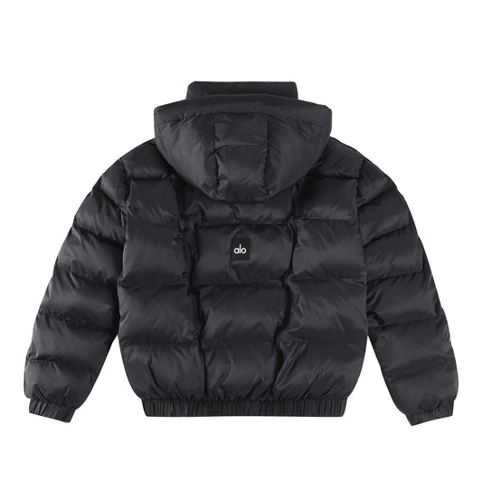 ALO Black Cropped Puffer Jacket with Removable Hood for Women