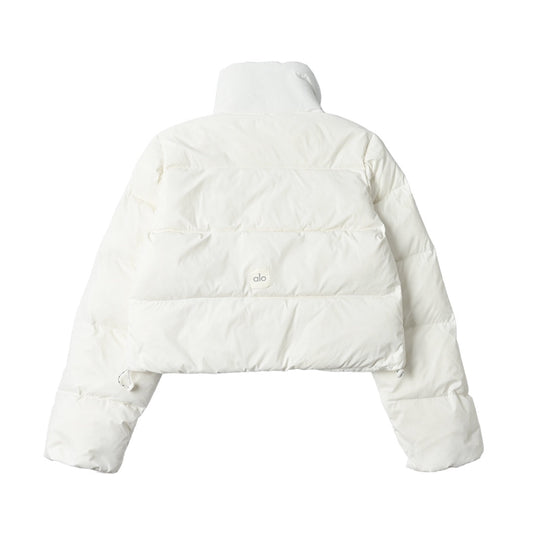 ALO White Cropped Puffer Jacket with Stand Collar for Women