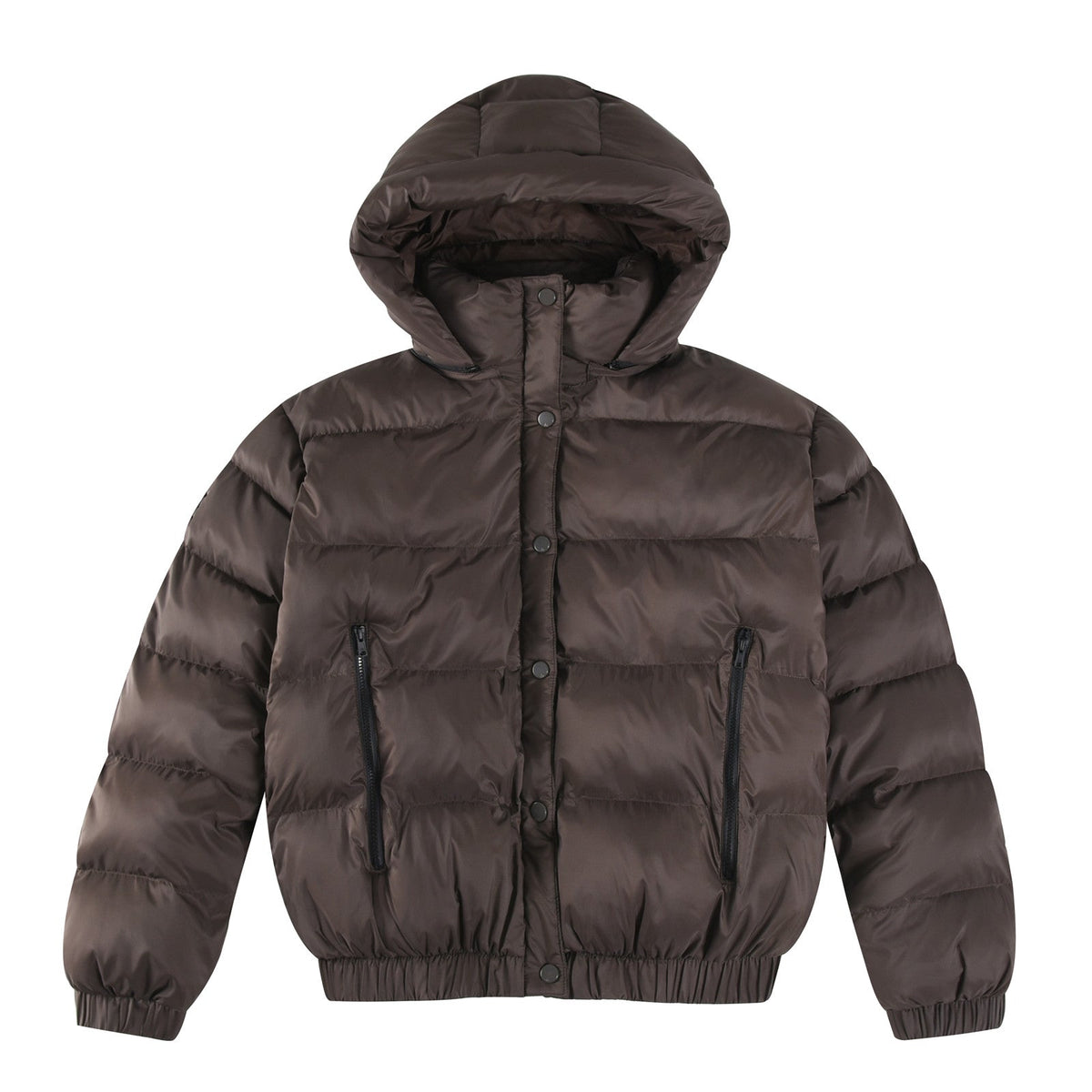 ALO Dark Coffee Cropped Puffer Jacket with Removable Hood for Women