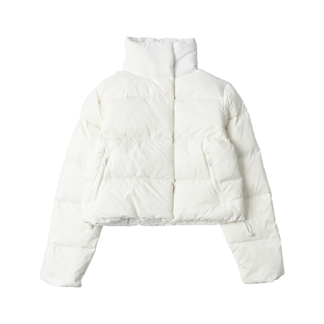 ALO White Cropped Puffer Jacket with Stand Collar for Women