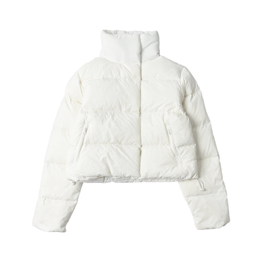 ALO White Cropped Puffer Jacket with Stand Collar for Women