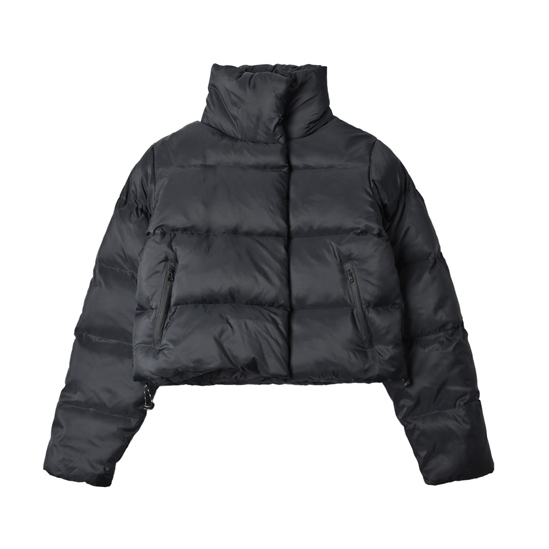 ALO Black Cropped Puffer Jacket with Stand Collar for Women