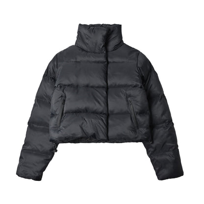 ALO Black Cropped Puffer Jacket with Stand Collar for Women
