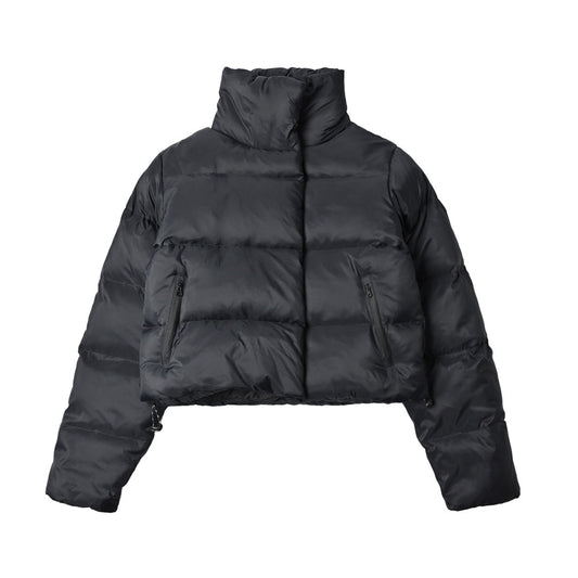 ALO Black Cropped Puffer Jacket with Stand Collar for Women