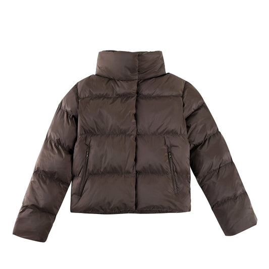 ALO Coffee Cropped Puffer Jacket with Stand Collar for Women