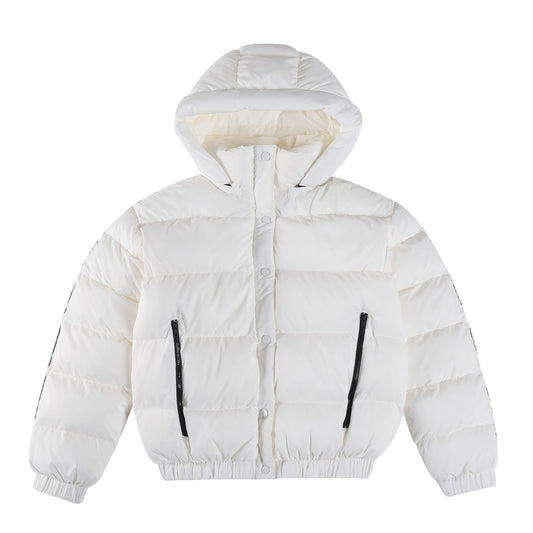 ALO White Cropped Puffer Jacket with Removable Hood for Women