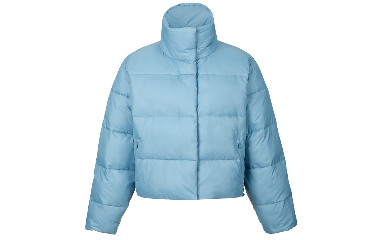 ALO Sky Blue Cropped Puffer Jacket with Stand Collar for Women