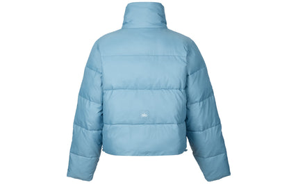 ALO Sky Blue Cropped Puffer Jacket with Stand Collar for Women