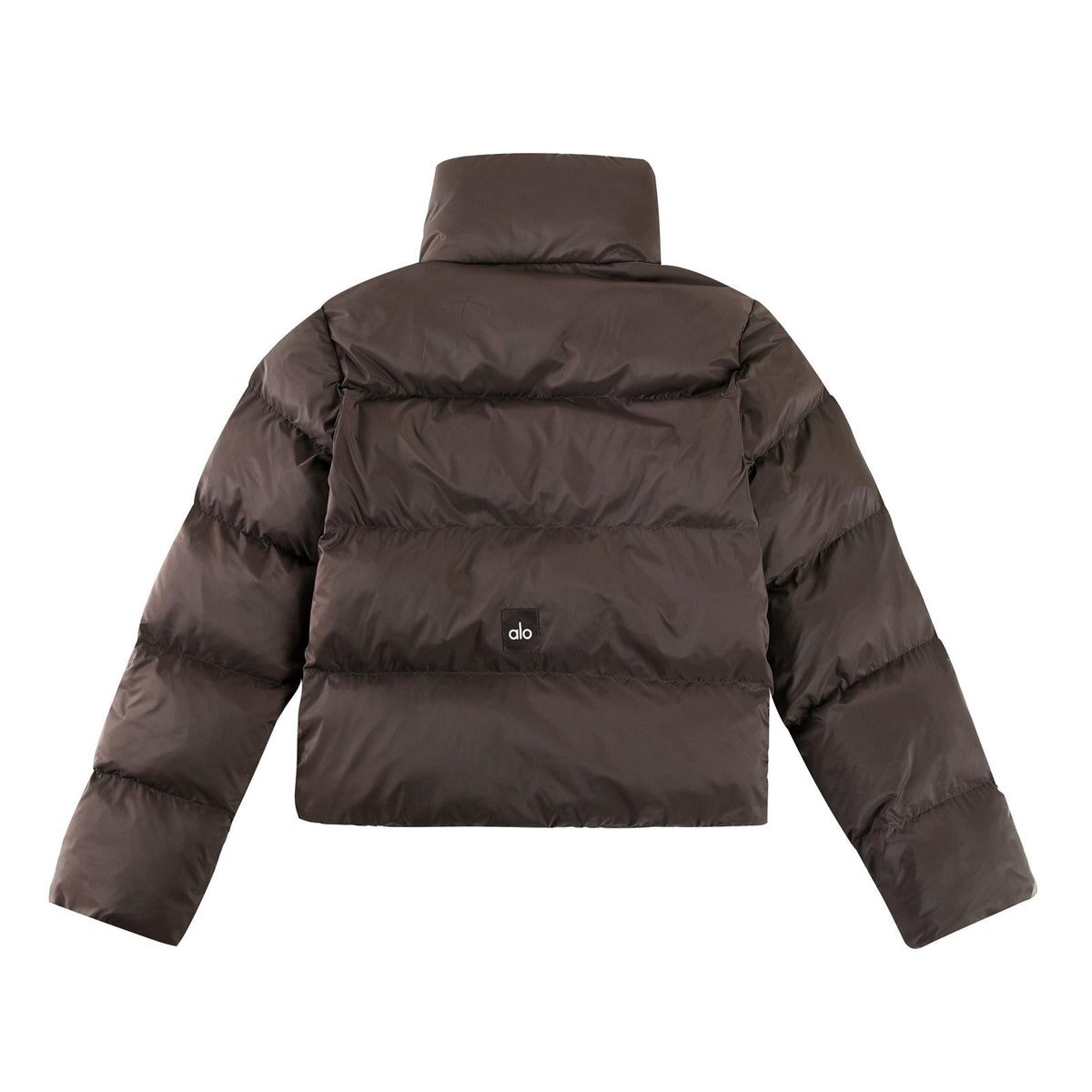 ALO Coffee Cropped Puffer Jacket with Stand Collar for Women