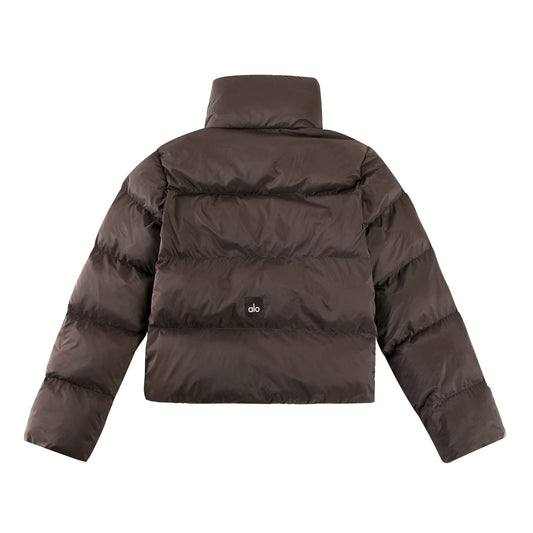 ALO Coffee Cropped Puffer Jacket with Stand Collar for Women