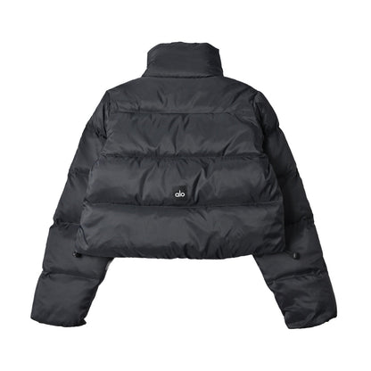 ALO Black Cropped Puffer Jacket with Stand Collar for Women