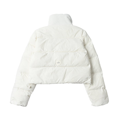 ALO White Cropped Puffer Jacket with Stand Collar for Women