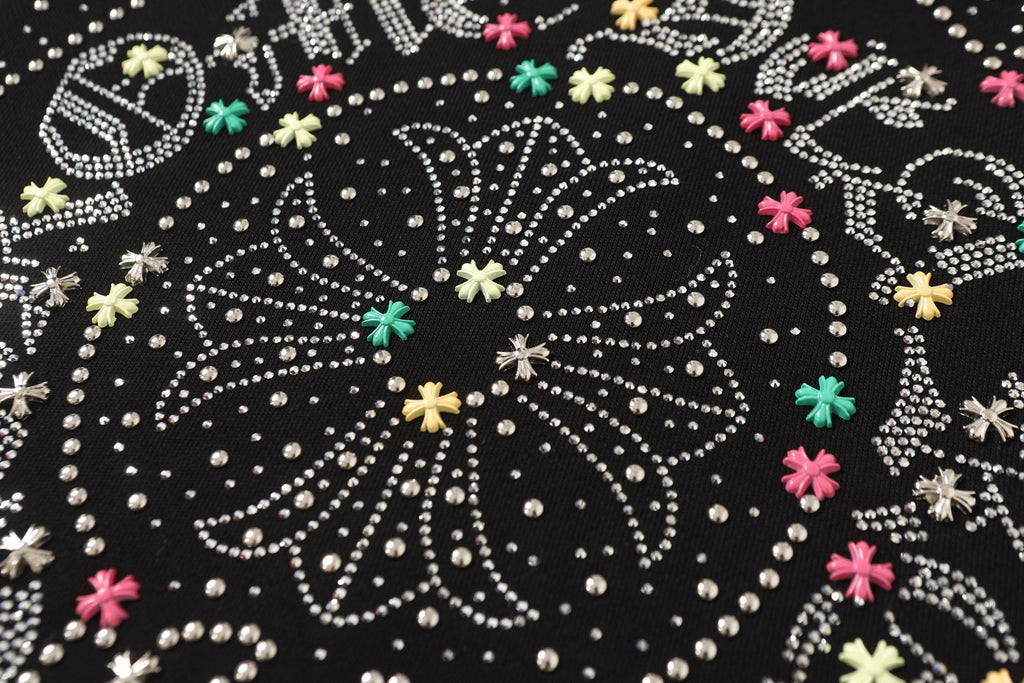Colorful Rhinestone Hoodie - Black Gothic Street Sweatshirt 2608