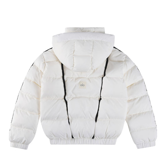 ALO White Cropped Puffer Jacket with Removable Hood for Women