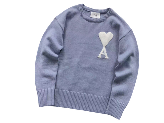AMI Paris Maxi White Heart Knit Sweater - Lavender Crewneck